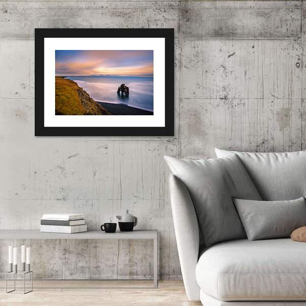 Sunset At Hvitserkur Basalt Stack In Northern Iceland Canvas Wall Art-5 Horizontal-Gallery Wrap-22" x 12"-Tiaracle