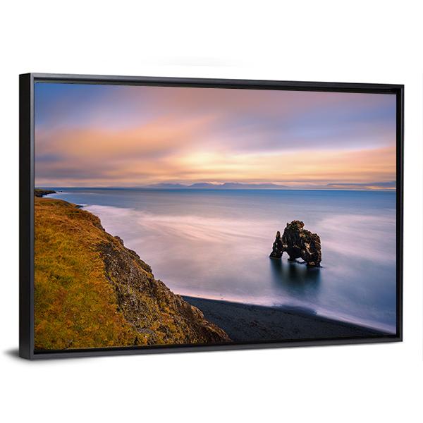 Sunset At Hvitserkur Basalt Stack In Northern Iceland Canvas Wall Art-5 Horizontal-Gallery Wrap-22" x 12"-Tiaracle