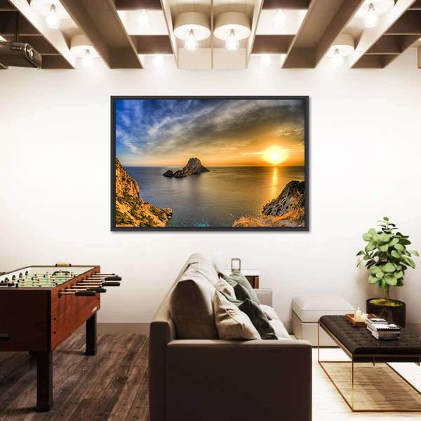 Sunset At Ibiza Island In Spain Canvas Wall Art-1 Piece-Floating Frame-36" x 24"-Tiaracle