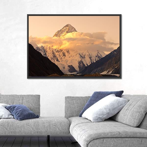 Sunset At K2 Mountain Canvas Wall Art-5 Horizontal-Gallery Wrap-22" x 12"-Tiaracle