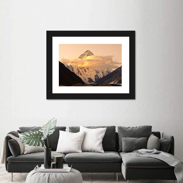 Sunset At K2 Mountain Canvas Wall Art-5 Horizontal-Gallery Wrap-22" x 12"-Tiaracle