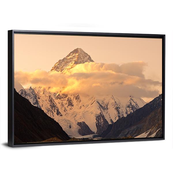 Sunset At K2 Mountain Canvas Wall Art-5 Horizontal-Gallery Wrap-22" x 12"-Tiaracle