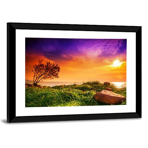 Sunset At Lake Balaton Canvas Wall Art-5 Horizontal-Gallery Wrap-22&quot; x 12&quot;-Tiaracle