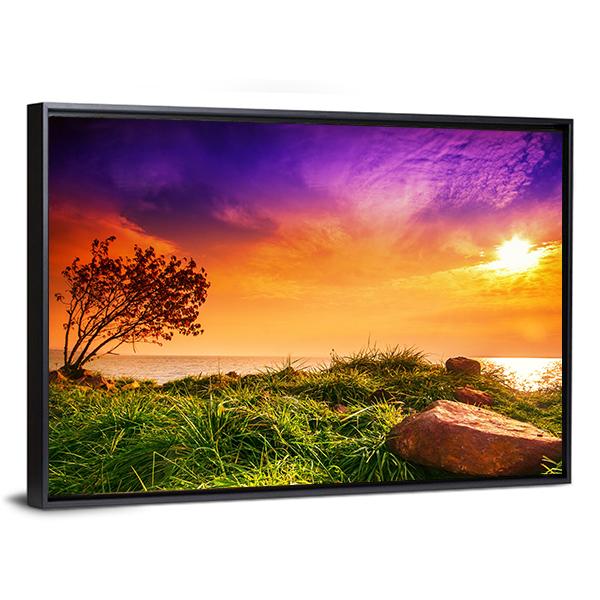 Sunset At Lake Balaton Canvas Wall Art-5 Horizontal-Gallery Wrap-22" x 12"-Tiaracle