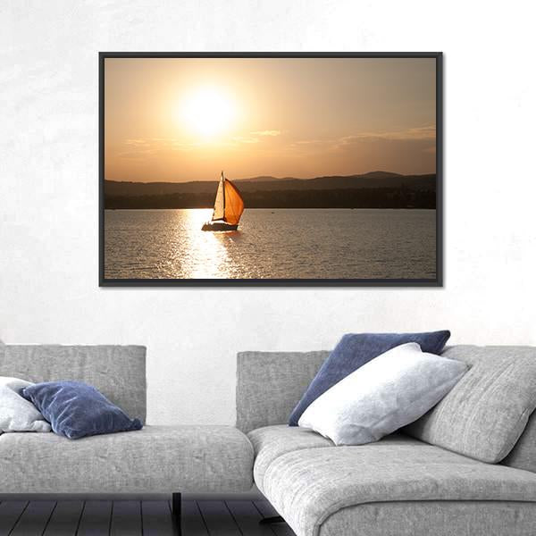 Sunset At Lake Balaton In Hungary Canvas Wall Art-5 Horizontal-Gallery Wrap-22" x 12"-Tiaracle