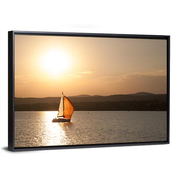 Sunset At Lake Balaton In Hungary Canvas Wall Art-5 Horizontal-Gallery Wrap-22&quot; x 12&quot;-Tiaracle