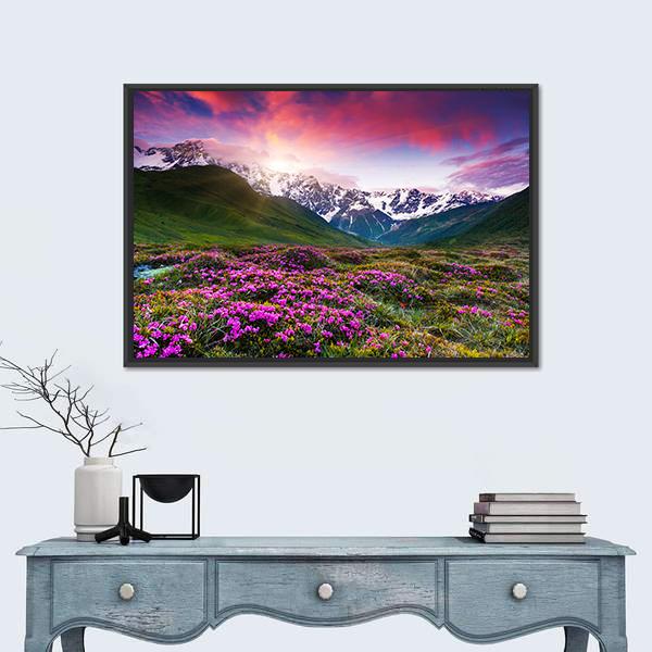 Sunset At Mt Shkhara Canvas Wall Art-1 Piece-Floating Frame-24" x 16"-Tiaracle