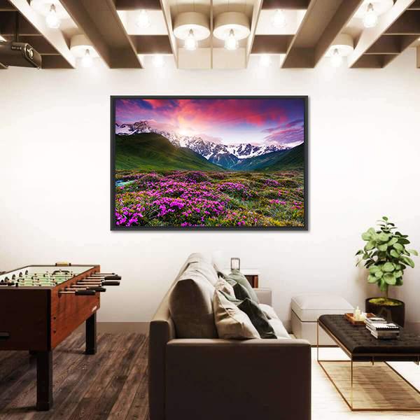 Sunset At Mt Shkhara Canvas Wall Art-5 Horizontal-Gallery Wrap-22" x 12"-Tiaracle
