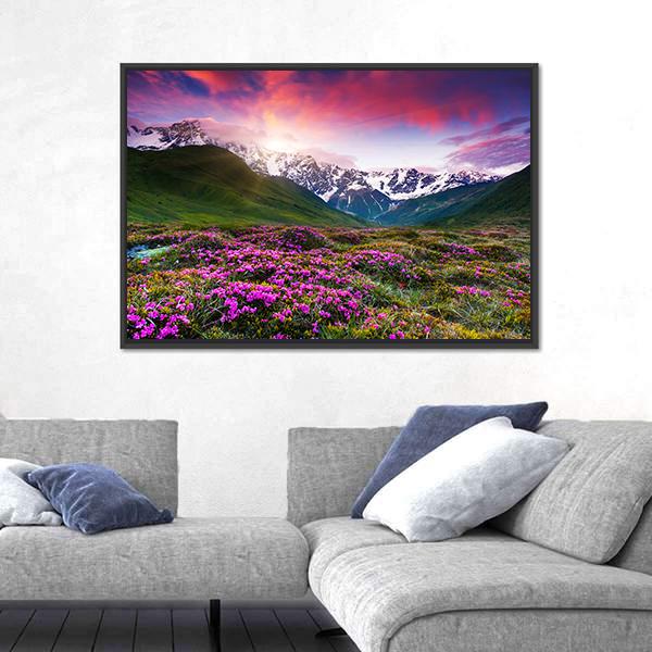 Sunset At Mt Shkhara Canvas Wall Art-5 Horizontal-Gallery Wrap-22" x 12"-Tiaracle