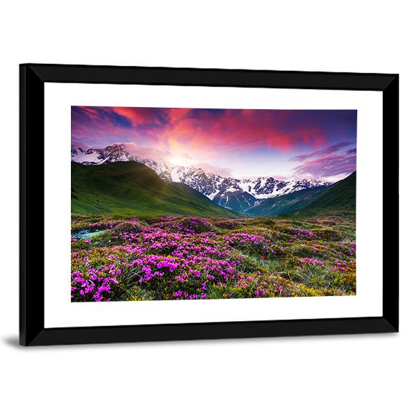 Sunset At Mt Shkhara Canvas Wall Art-5 Horizontal-Gallery Wrap-22" x 12"-Tiaracle