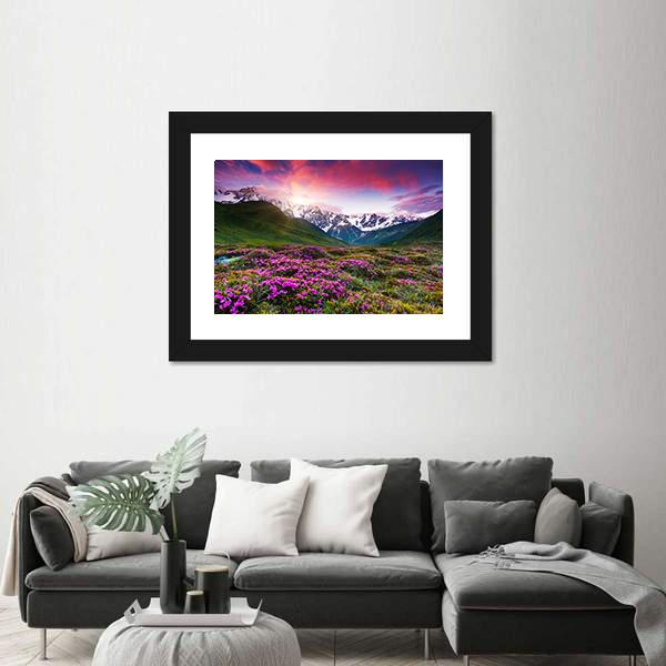 Sunset At Mt Shkhara Canvas Wall Art-5 Horizontal-Gallery Wrap-22" x 12"-Tiaracle
