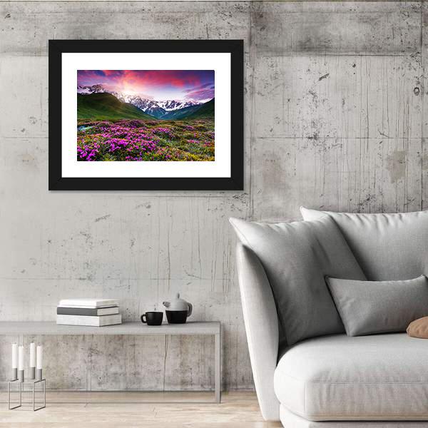 Sunset At Mt Shkhara Canvas Wall Art-5 Horizontal-Gallery Wrap-22" x 12"-Tiaracle