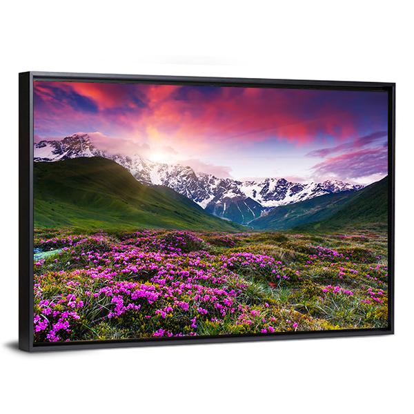 Sunset At Mt Shkhara Canvas Wall Art-5 Horizontal-Gallery Wrap-22" x 12"-Tiaracle