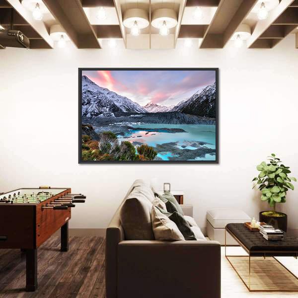 Sunset At Mueller Glacier Aoraki Mt Cook Canvas Wall Art-1 Piece-Floating Frame-24" x 16"-Tiaracle