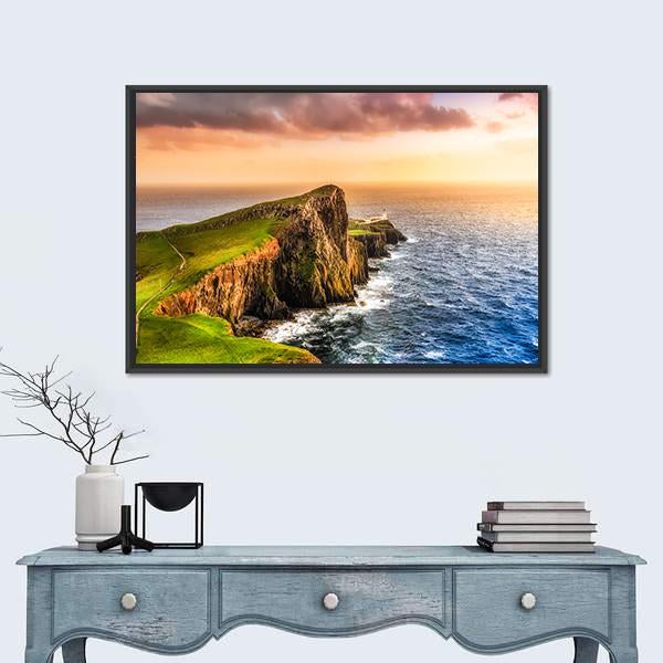 Sunset At Neist Point Lighthouse Canvas Wall Art-1 Piece-Floating Frame-36" x 24"-Tiaracle