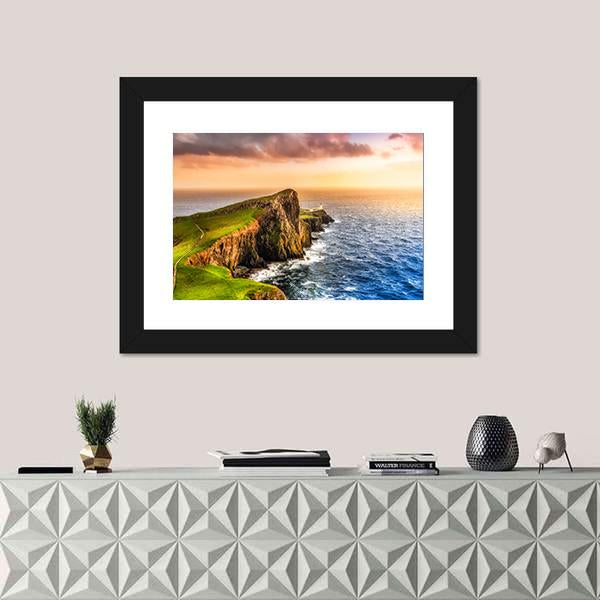 Sunset At Neist Point Lighthouse Canvas Wall Art-1 Piece-Framed Print-30" x 20"-Tiaracle