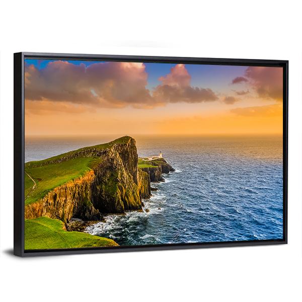 Sunset At Neist Point Lighthouse Canvas Wall Art-3 Horizontal-Gallery Wrap-25" x 16"-Tiaracle