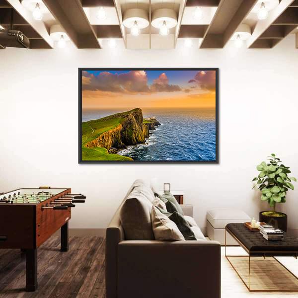 Sunset At Neist Point Lighthouse Canvas Wall Art-5 Horizontal-Gallery Wrap-22" x 12"-Tiaracle