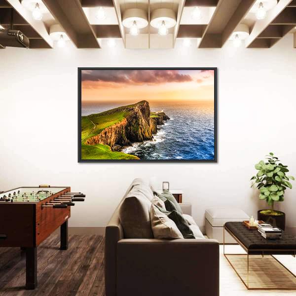 Sunset At Neist Point Lighthouse Canvas Wall Art-5 Horizontal-Gallery Wrap-22" x 12"-Tiaracle