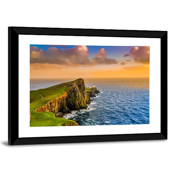 Sunset At Neist Point Lighthouse Canvas Wall Art-5 Horizontal-Gallery Wrap-22" x 12"-Tiaracle