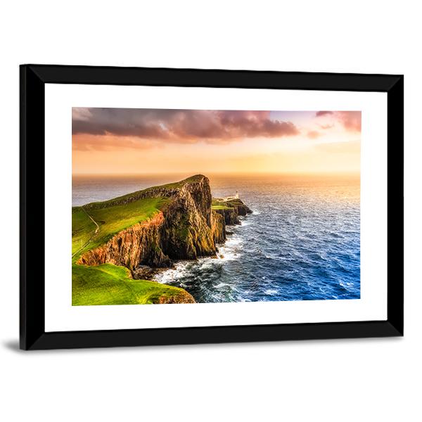 Sunset At Neist Point Lighthouse Canvas Wall Art-5 Horizontal-Gallery Wrap-22" x 12"-Tiaracle