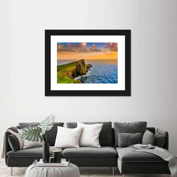 Sunset At Neist Point Lighthouse Canvas Wall Art-5 Horizontal-Gallery Wrap-22" x 12"-Tiaracle