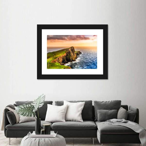 Sunset At Neist Point Lighthouse Canvas Wall Art-5 Horizontal-Gallery Wrap-22" x 12"-Tiaracle