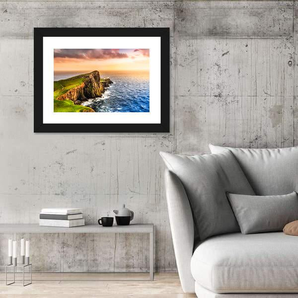Sunset At Neist Point Lighthouse Canvas Wall Art-5 Horizontal-Gallery Wrap-22" x 12"-Tiaracle