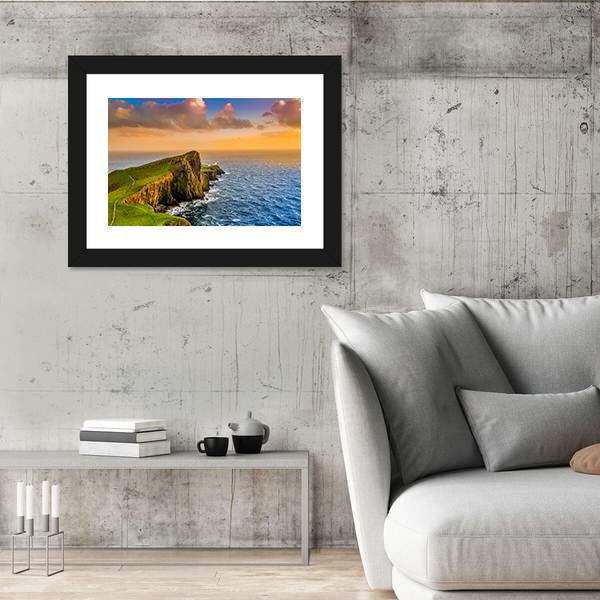 Sunset At Neist Point Lighthouse Canvas Wall Art-5 Horizontal-Gallery Wrap-22" x 12"-Tiaracle