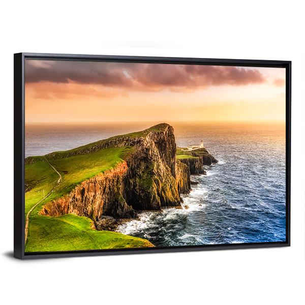 Sunset At Neist Point Lighthouse Canvas Wall Art-5 Horizontal-Gallery Wrap-22" x 12"-Tiaracle