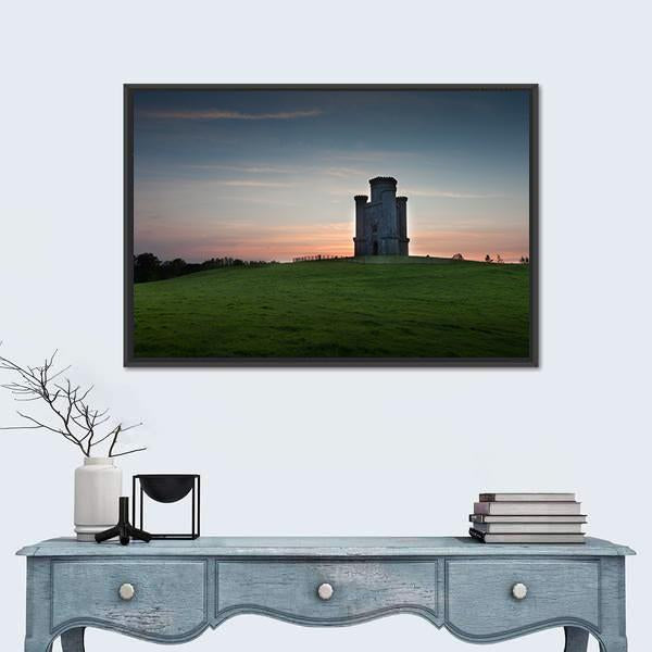 Sunset At Paxton's Tower Canvas Wall Art-1 Piece-Floating Frame-24" x 16"-Tiaracle