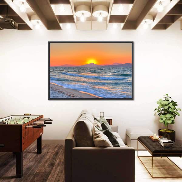 Sunset At The Aegean Sea Canvas Wall Art-1 Piece-Floating Frame-24" x 16"-Tiaracle