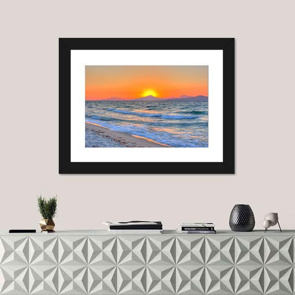 Sunset At The Aegean Sea Canvas Wall Art-1 Piece-Framed Print-20" x 16"-Tiaracle