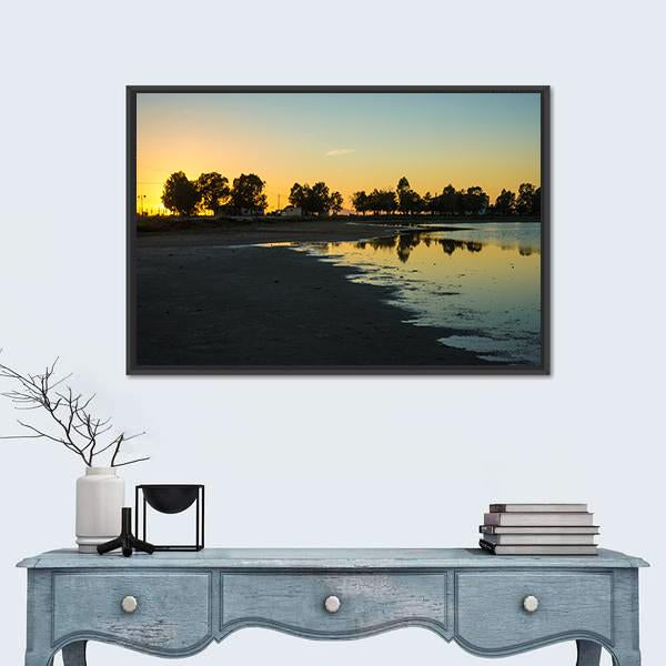 Sunset At The Lakes Of Messologgi Greece Canvas Wall Art-1 Piece-Floating Frame-36" x 24"-Tiaracle