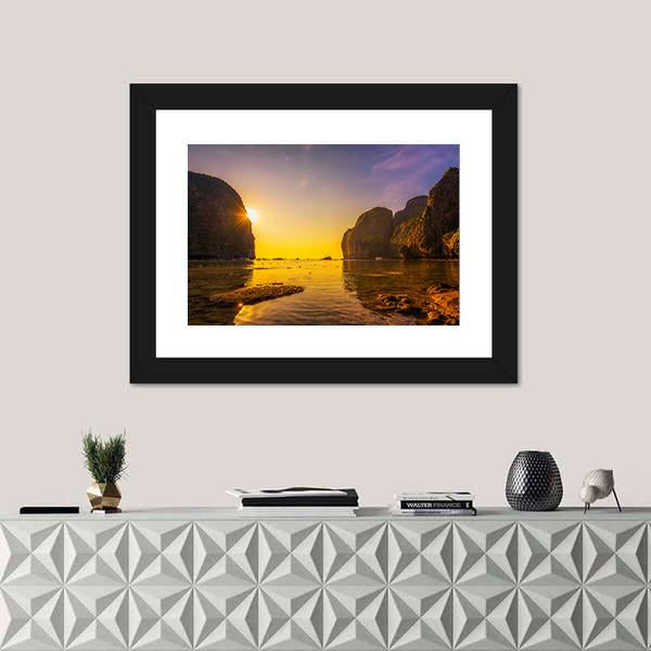 Sunset At The Maya Beach Canvas Wall Art-1 Piece-Framed Print-20" x 16"-Tiaracle