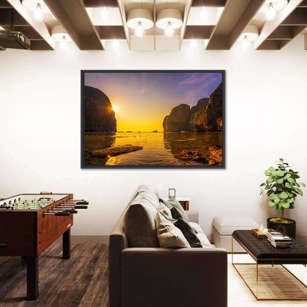 Sunset At The Maya Beach Canvas Wall Art-3 Horizontal-Gallery Wrap-25" x 16"-Tiaracle