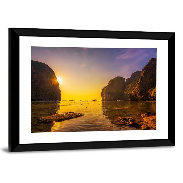 Sunset At The Maya Beach Canvas Wall Art-3 Horizontal-Gallery Wrap-25" x 16"-Tiaracle