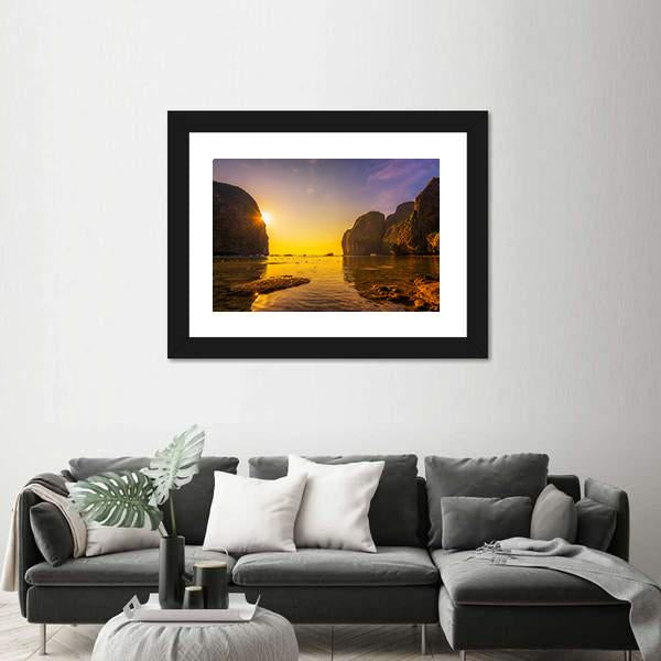 Sunset At The Maya Beach Canvas Wall Art-3 Horizontal-Gallery Wrap-25" x 16"-Tiaracle