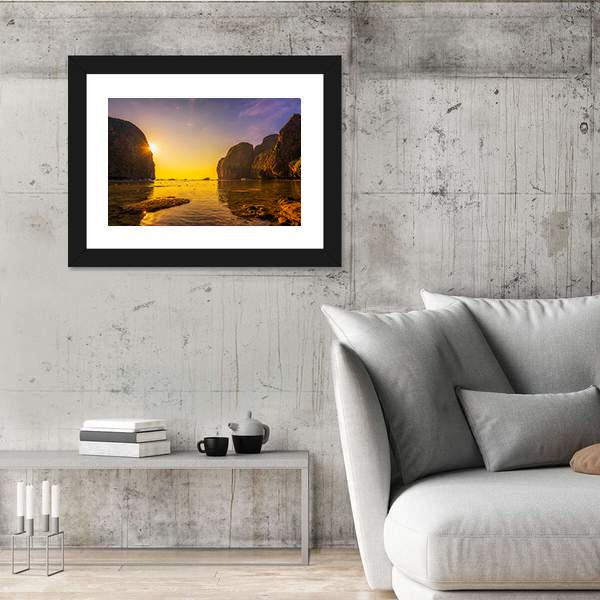 Sunset At The Maya Beach Canvas Wall Art-3 Horizontal-Gallery Wrap-25" x 16"-Tiaracle