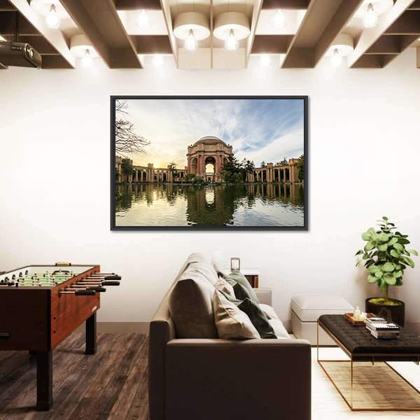 Sunset At The Palace Of Fine Arts Canvas Wall Art-1 Piece-Floating Frame-36" x 24"-Tiaracle