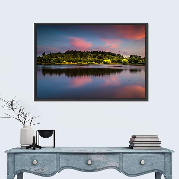 Sunset At The Pond Canvas Wall Art-1 Piece-Floating Frame-24" x 16"-Tiaracle