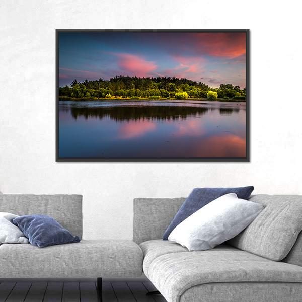 Sunset At The Pond Canvas Wall Art-5 Horizontal-Gallery Wrap-22" x 12"-Tiaracle
