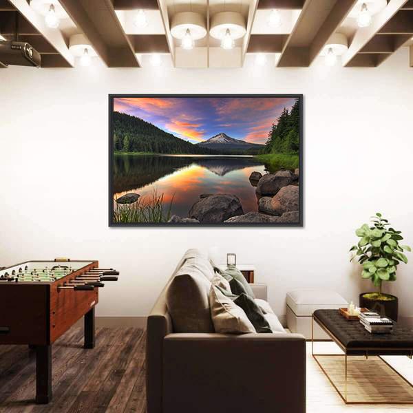 Sunset At Trillium Lake Canvas Wall Art-1 Piece-Floating Frame-24" x 16"-Tiaracle