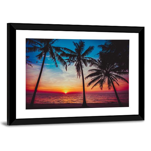 Sunset At Tropical Beach Canvas Wall Art-5 Horizontal-Gallery Wrap-22" x 12"-Tiaracle