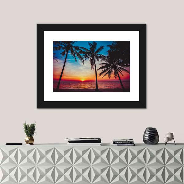 Sunset At Tropical Beach Canvas Wall Art-5 Horizontal-Gallery Wrap-22" x 12"-Tiaracle