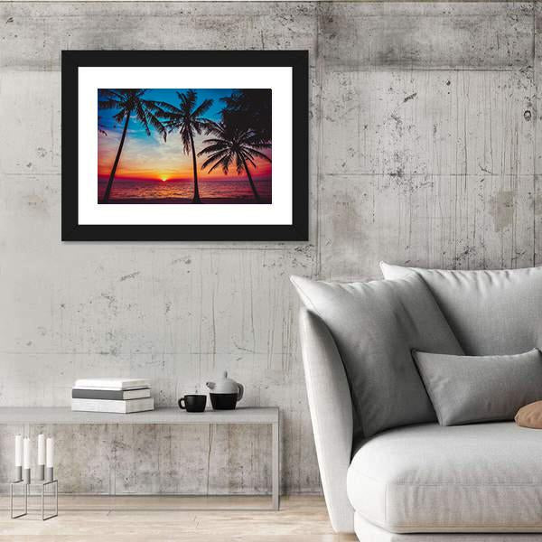 Sunset At Tropical Beach Canvas Wall Art-5 Horizontal-Gallery Wrap-22" x 12"-Tiaracle