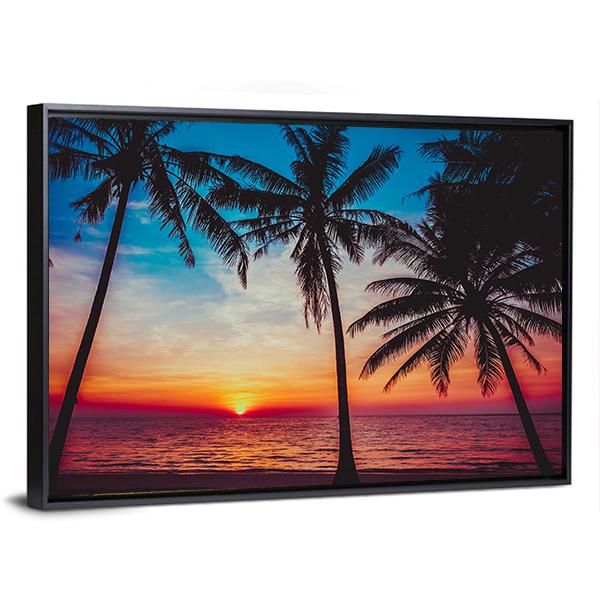 Sunset At Tropical Beach Canvas Wall Art-5 Horizontal-Gallery Wrap-22" x 12"-Tiaracle