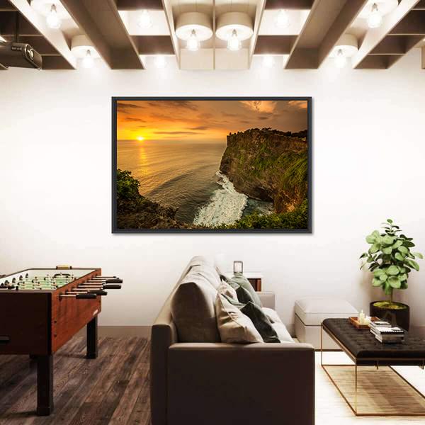 Sunset At Uluwatu Temple Bali Canvas Wall Art-1 Piece-Floating Frame-24" x 16"-Tiaracle
