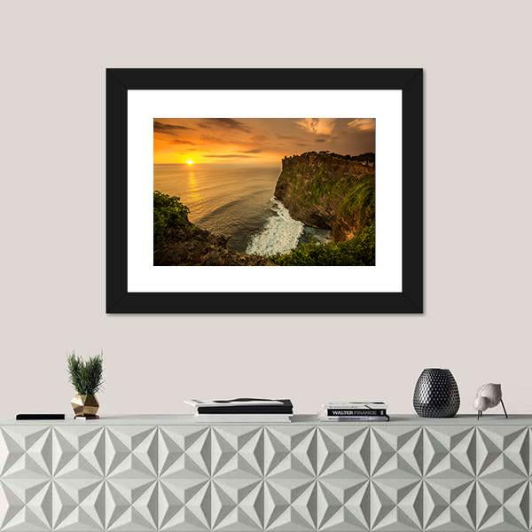 Sunset At Uluwatu Temple Bali Canvas Wall Art-1 Piece-Framed Print-20" x 16"-Tiaracle