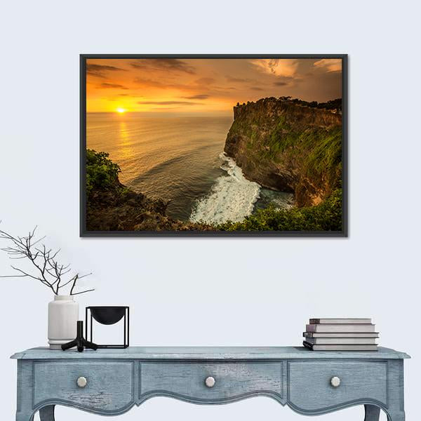 Sunset At Uluwatu Temple In Bali Indonesia Canvas Wall Art-1 Piece-Floating Frame-24" x 16"-Tiaracle
